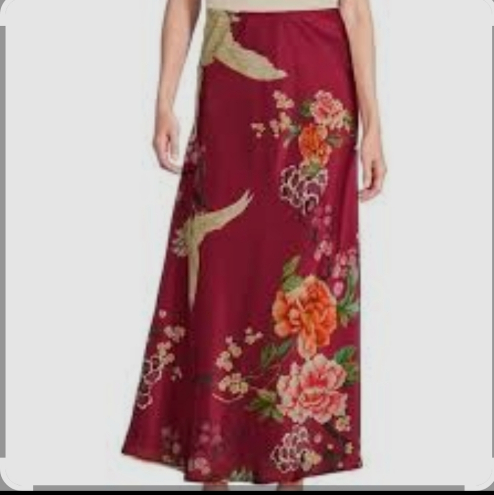 Bryn Walker Silk Slip Print Floral A Line Maxi Skirt Small